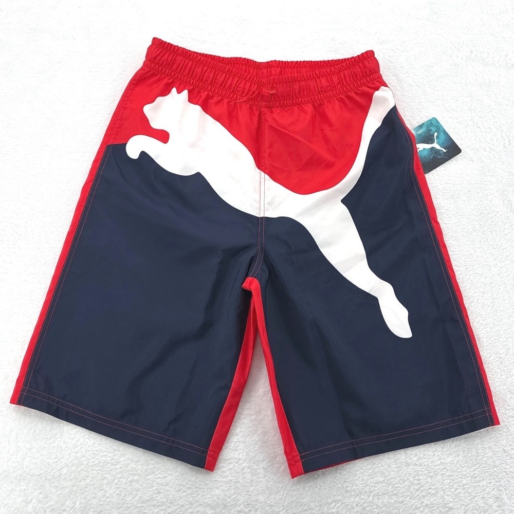 Puma Big Cat Swim Trunks Youth XL Red White Blue Mesh Lined Board Shorts NWT $38
